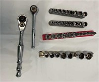 Assorted 1/4”&1/2” sockets w/ wrenches