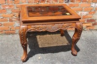 Glass top Modern End Table w/ carved apron & legs
