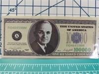 $100,000 novelty banknote