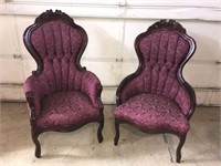 Victorian-Style Tufted Spoon Back Parlor Chairs