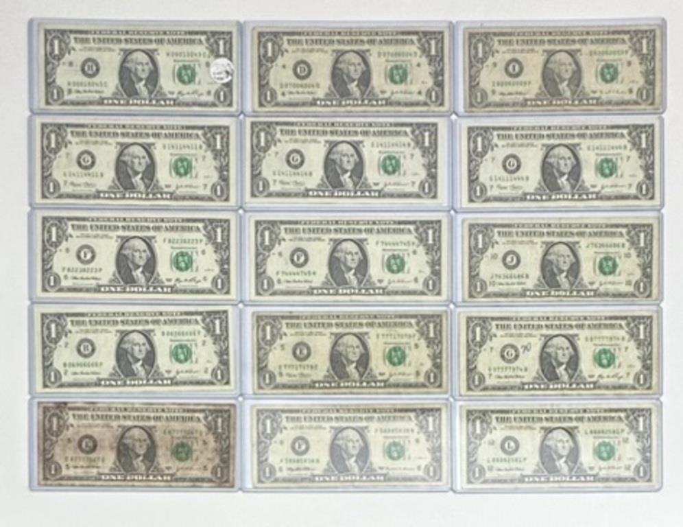 15 Low Mint or Same Number Bills