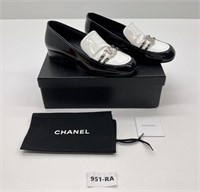 CHANEL PATENT MOCCASIN LOAFERS - SIZE 38.5
