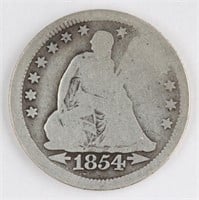 1854 US SEATED LIBERTY SILVER QUARTER COIN