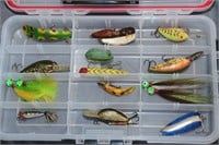 Assorted Fishing tackle in tackle box