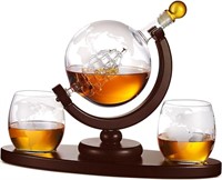 Globe Whiskey Decanter Set with 2 Etched Glasses