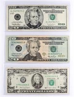 (3) x DIFFERENT US $20 BANK NOTES