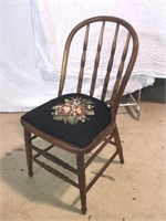Antique Windsor Style Chair with Embroidered Seat