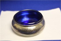 A Sterling and Cobalt Blue Glass Salt Container