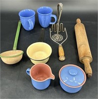Vtg Enamelware Ladle, Pot , Kitchen Utensils, C&S