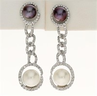 .65 Ct Diamond Pearl Dangle Earrings 14 Kt