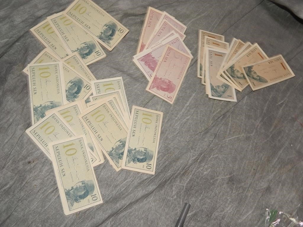 Indonesia Bank notes 1, 5, and MOST 10 sen