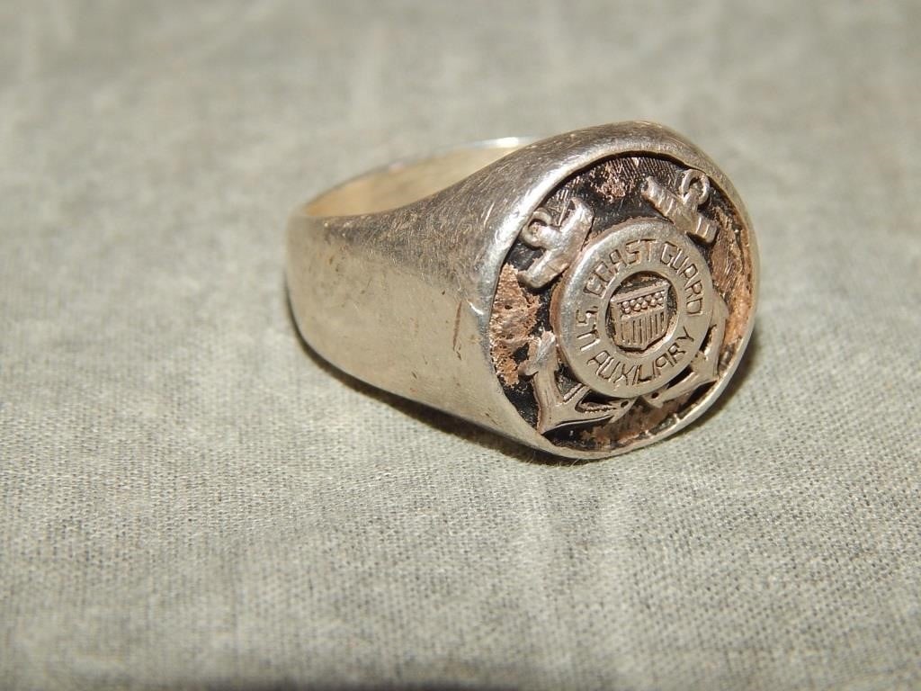 Sterling Silver Coast Guard Auxillary Ring w/NAME