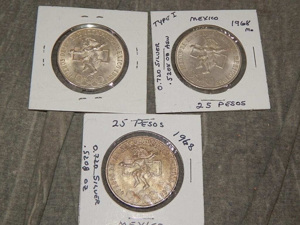 1968 SILVER Mexico 25 Pesos Olympic commemorative