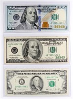 (3) x DIFFERENT US $100 BILL NOTES