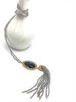 Blue Pendant Necklace with Tassel