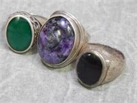 3 LARGE mens Sterling Silver Rings sz's 9-10.5