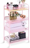 *4-Tier Metal Wire Rolling Utility Cart, Pink*