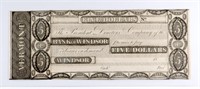 1800's VERMONT $5 BANK NOTE