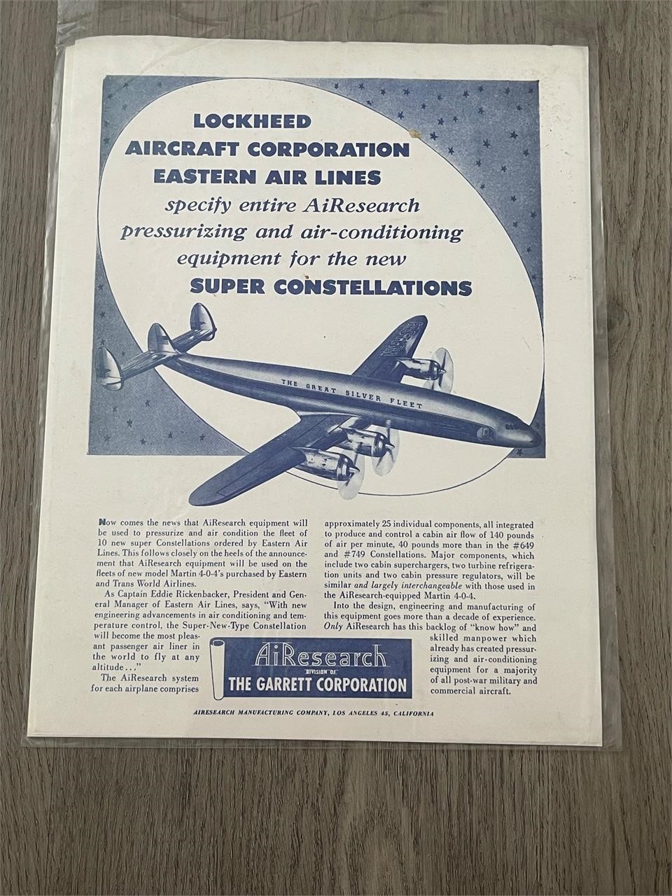 Vintage AiResearch Lockheed Plane Flyer