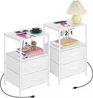 Set of 2 Bedside Tables with Fabric Drawers, White