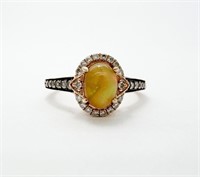 14 Kt Yellow Gold Opal Diamond Halo Ring
