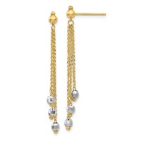 14 Kt  Cable Chain Bead Dangle Earrings