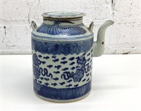 6" antique Chinese, blue and white teapot