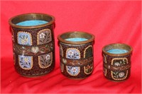 Set of 3 Japanese Cloisonne Cylinder Container