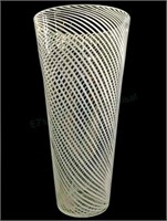 Art Glass Spiraling Opaque-white Thread Vase