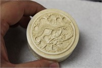 A Chinese Well Carved Bone Trinket or Pill Box