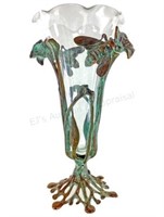 Art Nouveau Bronze & Glass Trumpet Vase