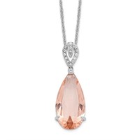 Silver Rhodium-Plated Created Morganite Necklace