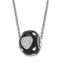 Sterling Silver Black Enamel Heart Bead Necklace