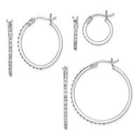 Silver Set of Oval & Round Diamond Hoop Earrings