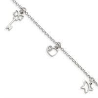 Sterling Silver  Heart, Star Key Dangle Bracelet