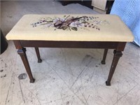 Vintage Piano Bench with Embroidered Seat