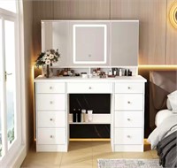 9-drawers dressing table with lighted mirror