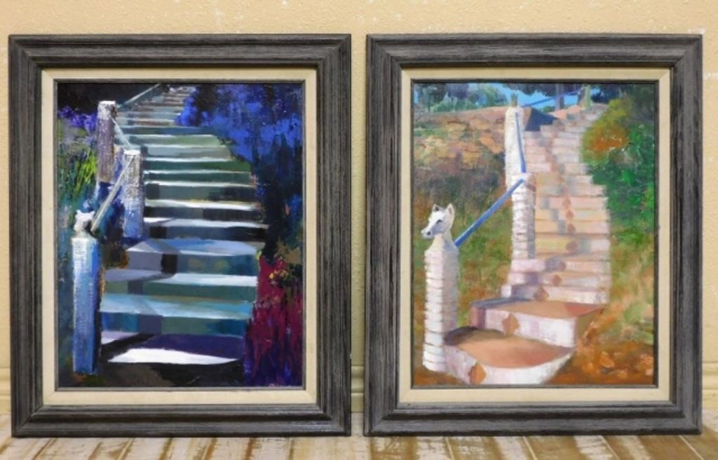 Garden Staircase Oils on Canvas, Signed.