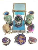 Chinese Cloisonné & Art Glass Eggs Vases & More