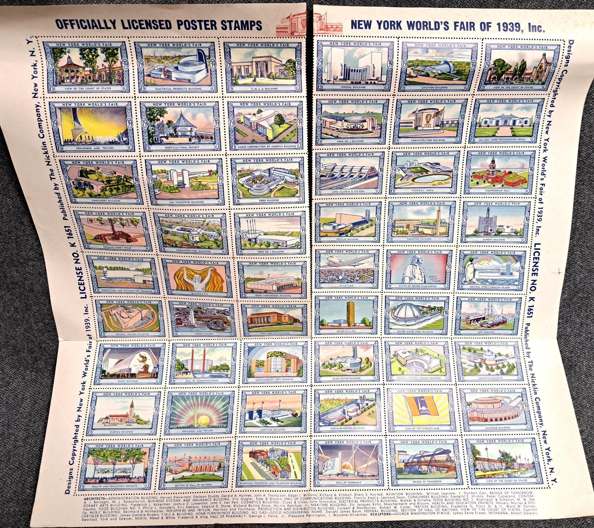 1939 WORLDS FAIR US POSTAGE STAMPS SHEET