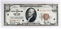 1929 US $10 NATIONAL CURRENCY NOTE - NEW YORK