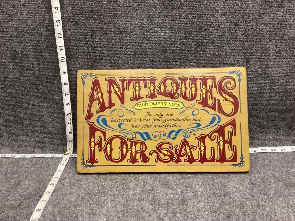 Antiques For Sale Customers Note Sign