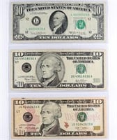 (3) x DIFFERENT US $10 BANK NOTES