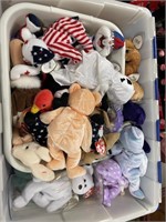 Bin of Beanie Babies and Other Plush