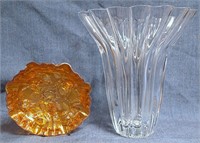 IMPERIAL CARNIVAL GLASS BOWL & ROGASKA VASE SIGNED