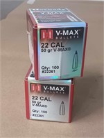200 COUNT HORNADY VMAX PROJECTILES 22 CAL 50 GRAIN