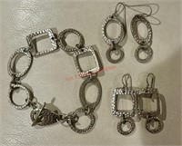 Metal Bracelet with 2 Pairs Matching Earrings