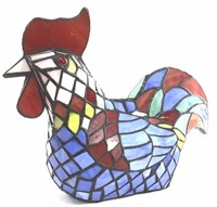 Illuminated Stained Slag Glass Rooster