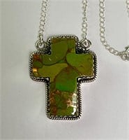 18" Sterling Chain/Lg Sterling Turquoise Cross 13G
