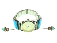 Sterling Silver & Opal Watch & Earrings